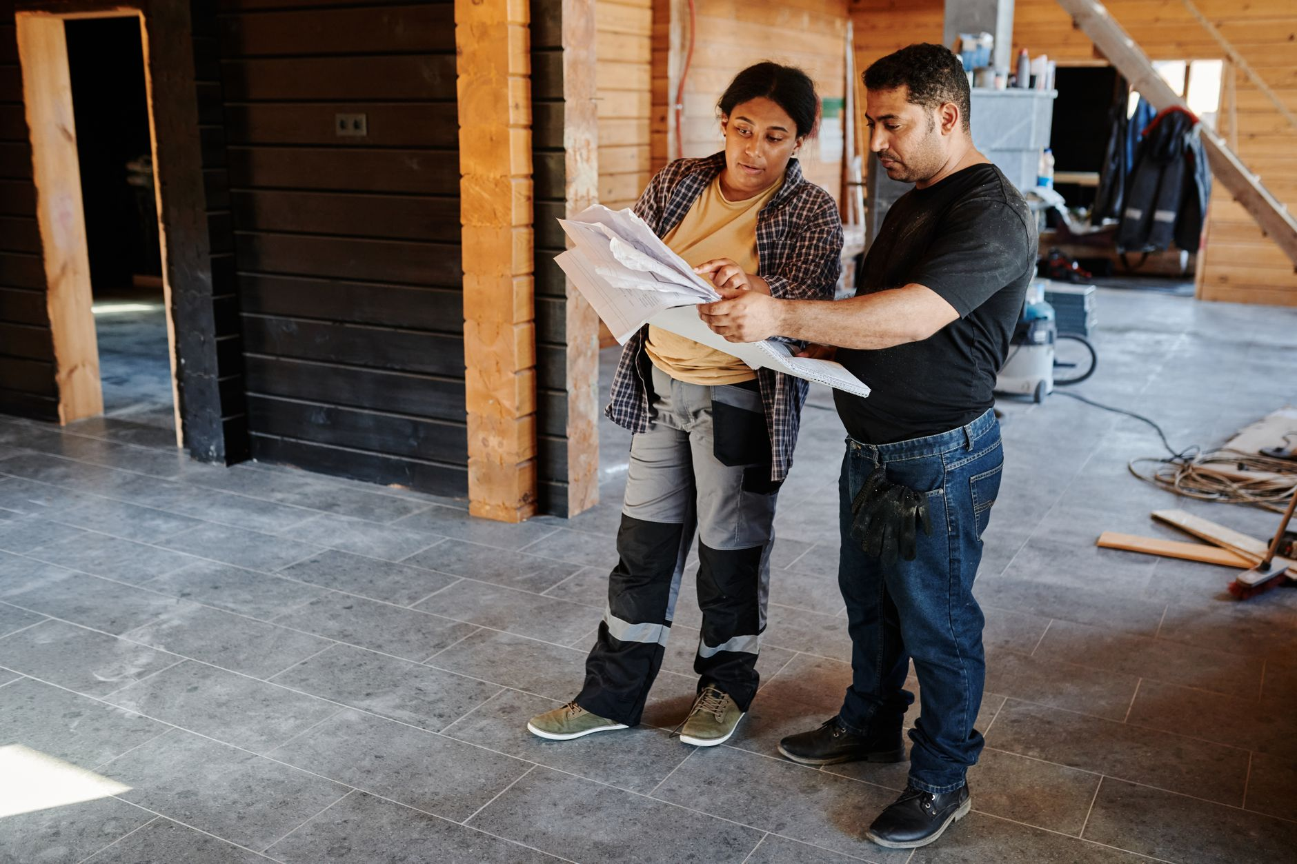 Contractor team reviewing project